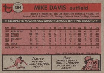 1981 Topps #364 Mike Davis Back