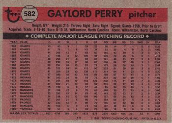1981 Topps #582 Gaylord Perry Back