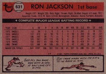 1981 Topps #631 Ron Jackson Back