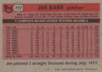 1981 Topps #717 Jim Barr Back