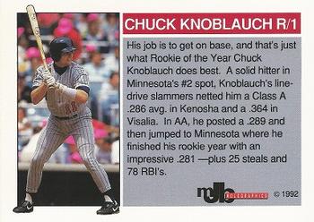 1992 MJB Holographics Holoprisms Chuck Knoblauch #R/1 Chuck Knoblauch Back