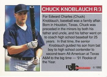 1992 MJB Holographics Holoprisms Chuck Knoblauch #R/3 Chuck Knoblauch Back