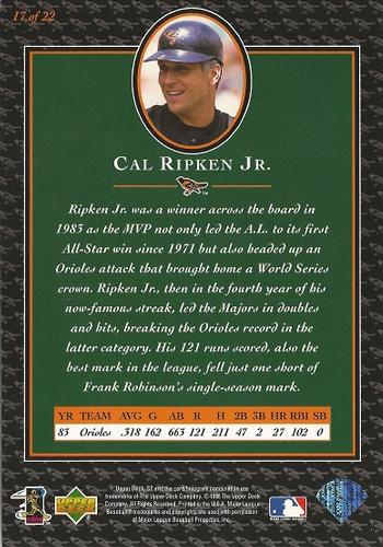 1996 Upper Deck Cal Ripken Collection 3x5 #17 Cal Ripken Jr. Back