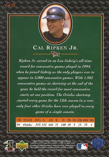 1996 Upper Deck Cal Ripken Collection 3x5 #4 Cal Ripken Jr. Back
