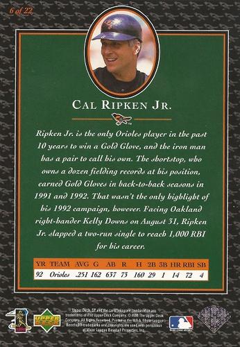 1996 Upper Deck Cal Ripken Collection 3x5 #6 Cal Ripken Jr. Back