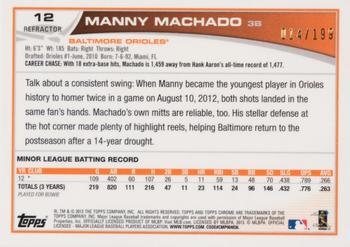 2013 Topps Chrome - Blue Refractors #12 Manny Machado Back