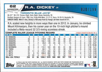 2013 Topps Chrome - Blue Refractors #62 R.A. Dickey Back