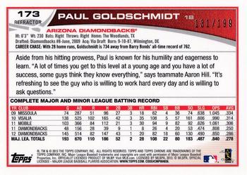 2013 Topps Chrome - Blue Refractors #173 Paul Goldschmidt Back