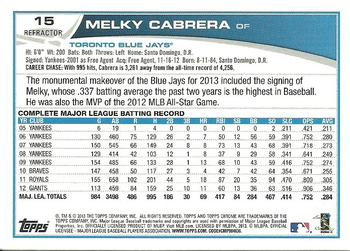 2013 Topps Chrome - Refractors #15 Melky Cabrera Back