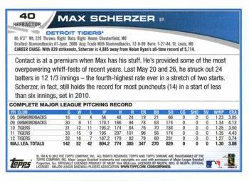 2013 Topps Chrome - Refractors #40 Max Scherzer Back
