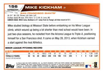 2013 Topps Chrome - Refractors #156 Mike Kickham Back
