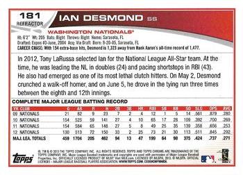 2013 Topps Chrome - Refractors #181 Ian Desmond Back