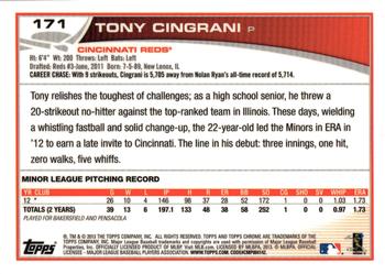 2013 Topps Chrome - Rookie Autographs #171 Tony Cingrani Back