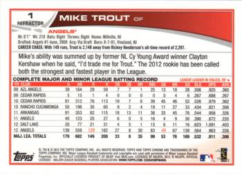 2013 Topps Chrome - X-Fractors #1 Mike Trout Back