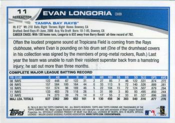 2013 Topps Chrome - X-Fractors #11 Evan Longoria Back