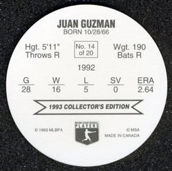 1993 Ben's Bakers Super Pitchers Discs #14 Juan Guzman Back