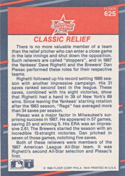 1988 Fleer - Glossy #625 Dave Righetti / Dan Plesac Back