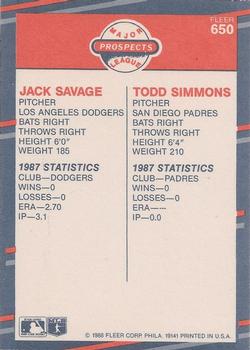 1988 Fleer - Glossy #650 Jack Savage / Todd Simmons Back