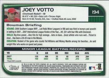 2008 Bowman Chrome #194 Joey Votto Back