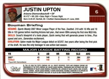 2008 Bowman Chrome #6 Justin Upton Back