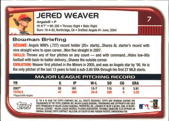 2008 Bowman Chrome #7 Jered Weaver Back