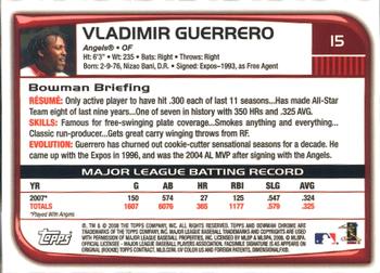 2008 Bowman Chrome #15 Vladimir Guerrero Back