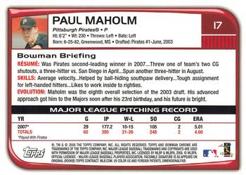 2008 Bowman Chrome #17 Paul Maholm Back