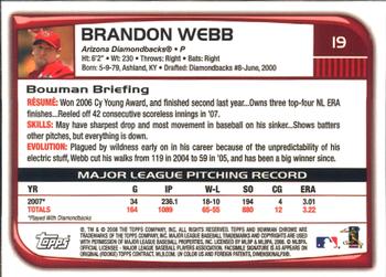 2008 Bowman Chrome #19 Brandon Webb Back