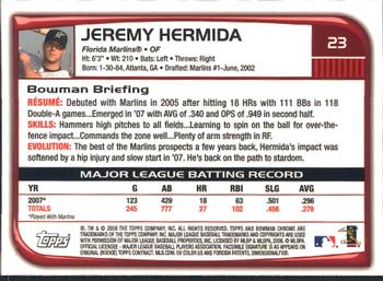 2008 Bowman Chrome #23 Jeremy Hermida Back
