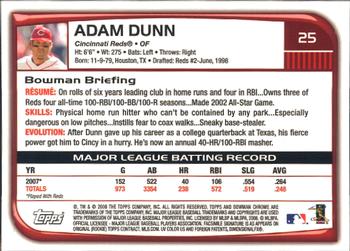 2008 Bowman Chrome #25 Adam Dunn Back