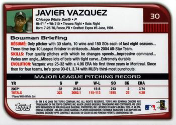 2008 Bowman Chrome #30 Javier Vazquez Back