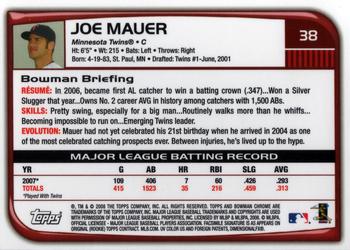 2008 Bowman Chrome #38 Joe Mauer Back