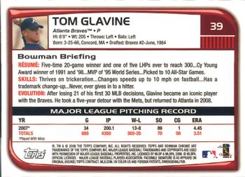 2008 Bowman Chrome #39 Tom Glavine Back