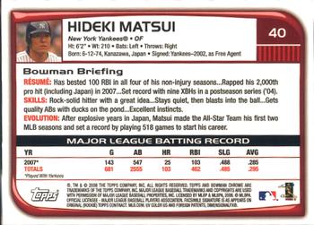 2008 Bowman Chrome #40 Hideki Matsui Back