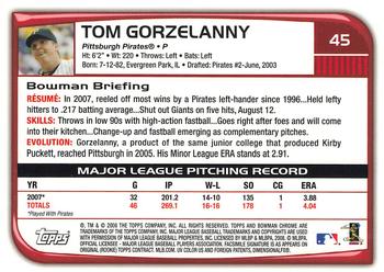2008 Bowman Chrome #45 Tom Gorzelanny Back
