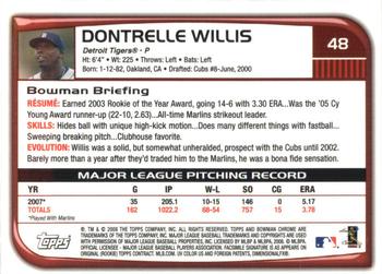 2008 Bowman Chrome #48 Dontrelle Willis Back