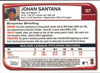 2008 Bowman Chrome #57 Johan Santana Back