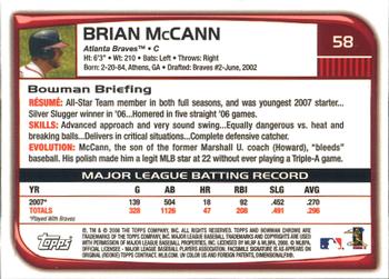 2008 Bowman Chrome #58 Brian McCann Back