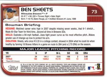 2008 Bowman Chrome #73 Ben Sheets Back