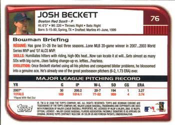 2008 Bowman Chrome #76 Josh Beckett Back