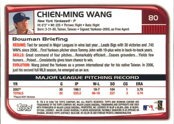 2008 Bowman Chrome #80 Chien-Ming Wang Back