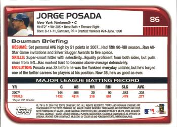 2008 Bowman Chrome #86 Jorge Posada Back