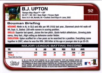 2008 Bowman Chrome #92 B.J. Upton Back