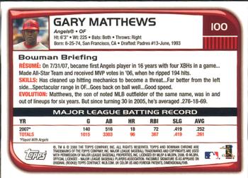 2008 Bowman Chrome #100 Gary Matthews Back