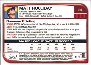 2008 Bowman Chrome #101 Matt Holliday Back