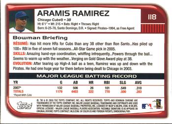 2008 Bowman Chrome #118 Aramis Ramirez Back