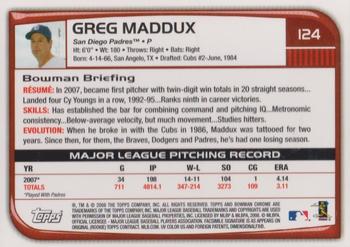 2008 Bowman Chrome #124 Greg Maddux Back