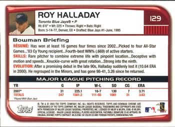 2008 Bowman Chrome #129 Roy Halladay Back