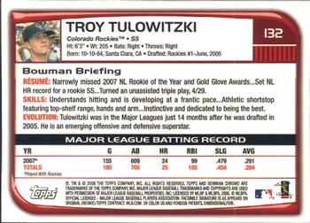 2008 Bowman Chrome #132 Troy Tulowitzki Back