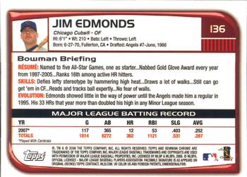 2008 Bowman Chrome #136 Jim Edmonds Back